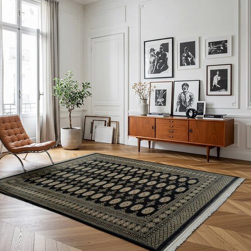 Pakistani Hand Knotted Rug Collection, Classic Bukhara Cumra Black