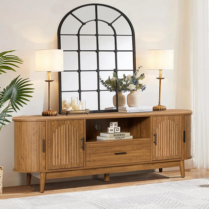 TV Stand for TVs up to 70", 63" Entertainment Center with Sliding Doors, Media Console Table for Living Room