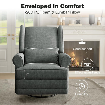 Royalcraft Swivel Nursery Glider Recliner, Comfy Upholstered Glider Chair with Lumbar Pillow and Footrest, Beige