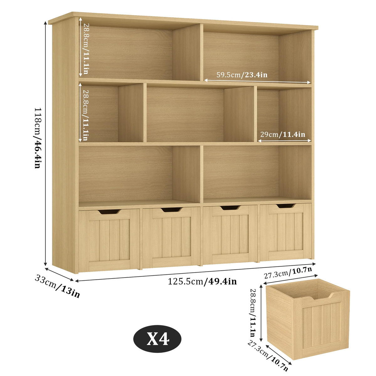 Homfa 7 Cube Toy Storage Organizer, Kids Geometric Bookcase and Bookshelf with 4 Drawers, White