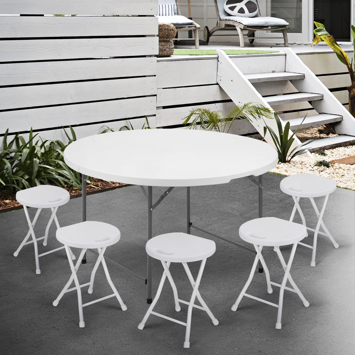 Magshion 5.5FT Round Folding Table, Heavy Duty Plastic Portable Round Table, Indoor Outdoor Foldable Dining Table with Handle, Grey