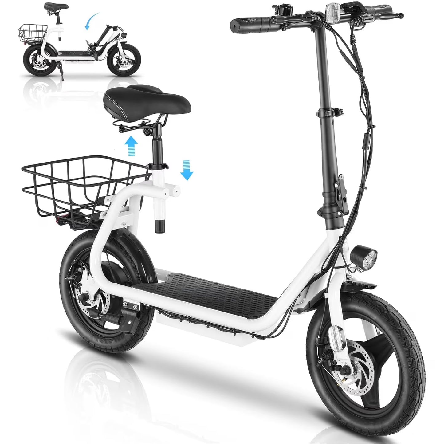 SANOPY 350W Electric Scooter with Seat for Adults, 15 Miles Range 20 Mph, 36V 5.2Ah Battery Moped, 14" Big Tire Commuter Electric Bike with Shock Absorbing, Black
