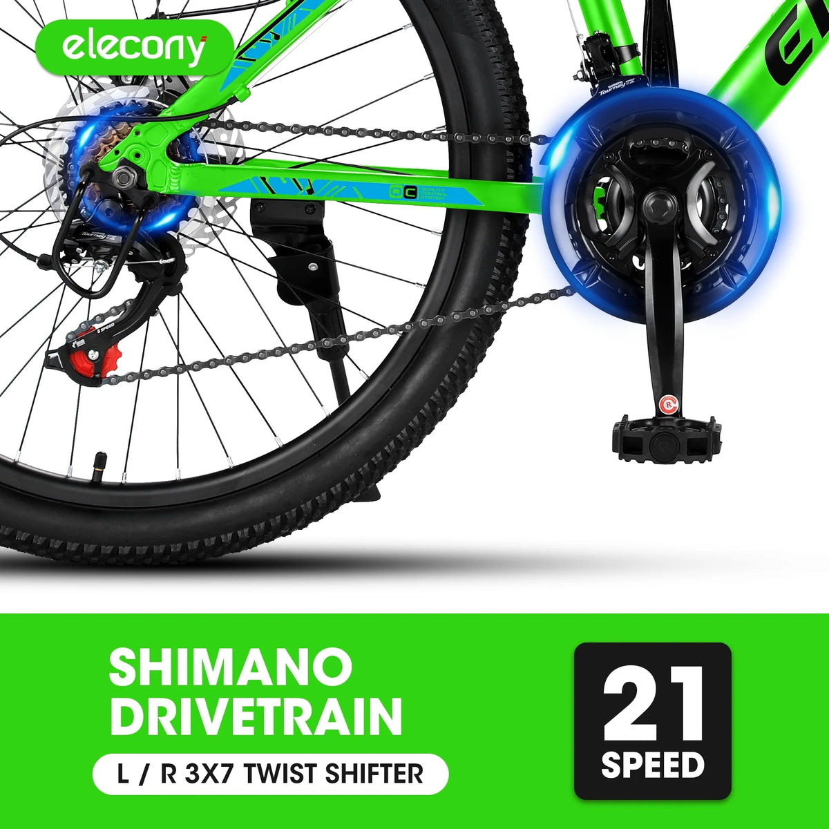 24" Mountain Bike, Aluminum Mountain Bike for Adult with Disc Brakes, Shimano 21 Speeds Bike for 14-18 Yeas Old ,Green