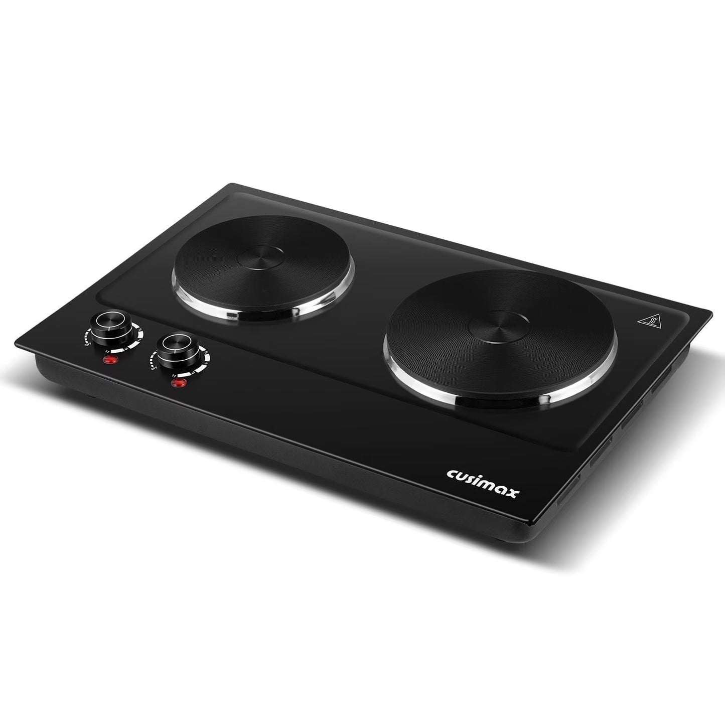 CUSIMAX 1800W Portable Double Burner Hot Plate �?Stainless Steel Countertop Electric Cooktop with Dual Cast Iron Heating Plates, Easy-to-Clean Silver Design, Upgraded Version