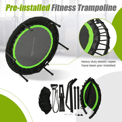 Costway 40'' Foldable Trampoline Fitness Rebounder with Resistance Bands Adjustable Home Green