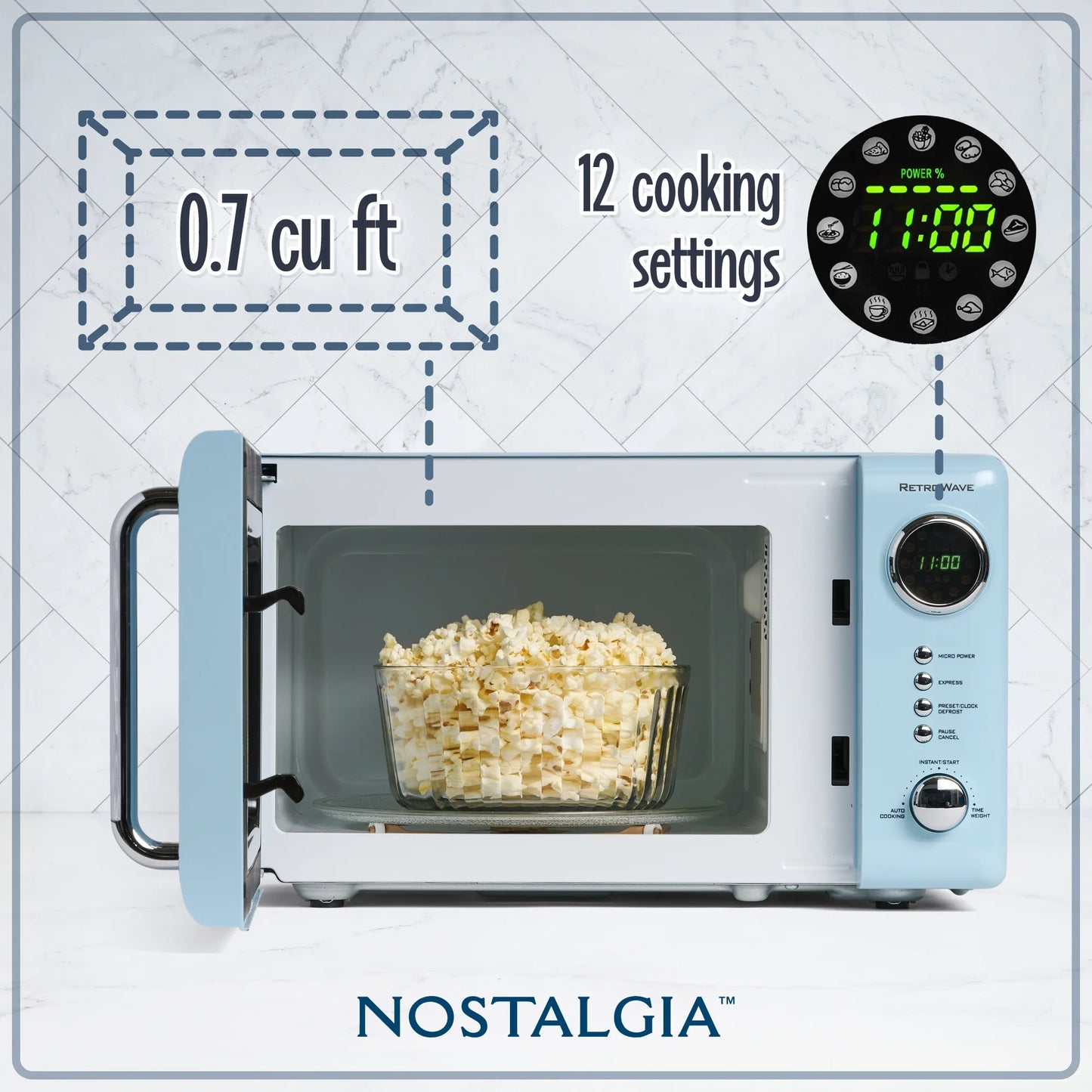 Nostalgia Retro Compact Countertop Microwave Oven - 0.7 Cu. Ft. - 700-Watts with LED Digital Display - Child Lock - Easy Clean Interior - Orange
