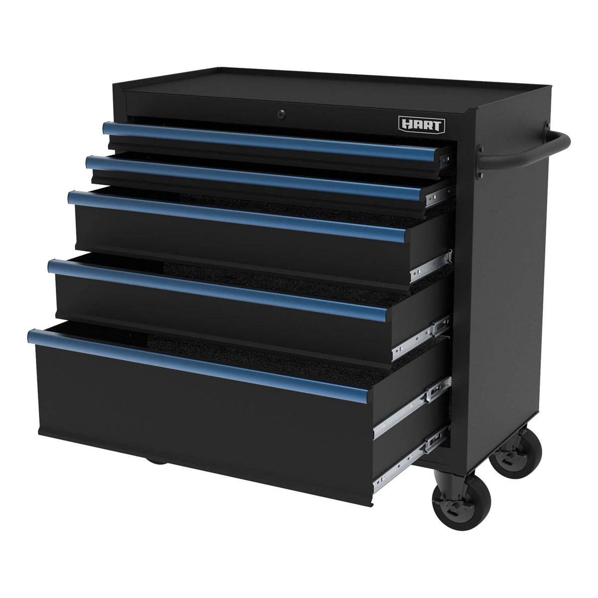HART 36-Inch 5-Drawer Rolling Tool Cabinet with Wood Top, Locking Steel Garage Storage, Black