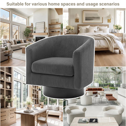 UIXE Swivel Accent Chair, Upholstered Fabric Barrel Chair for Living Room, Small Single Sofa Bedroom Reading Seat, Light Gray