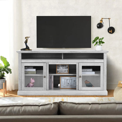 TV Stand for 65 Inch TV, Entertainment Center with Two Glass Barn Doors and Storage Cabinet Table, Farmhouse Style Media Console Table for Living Room(Coffee)