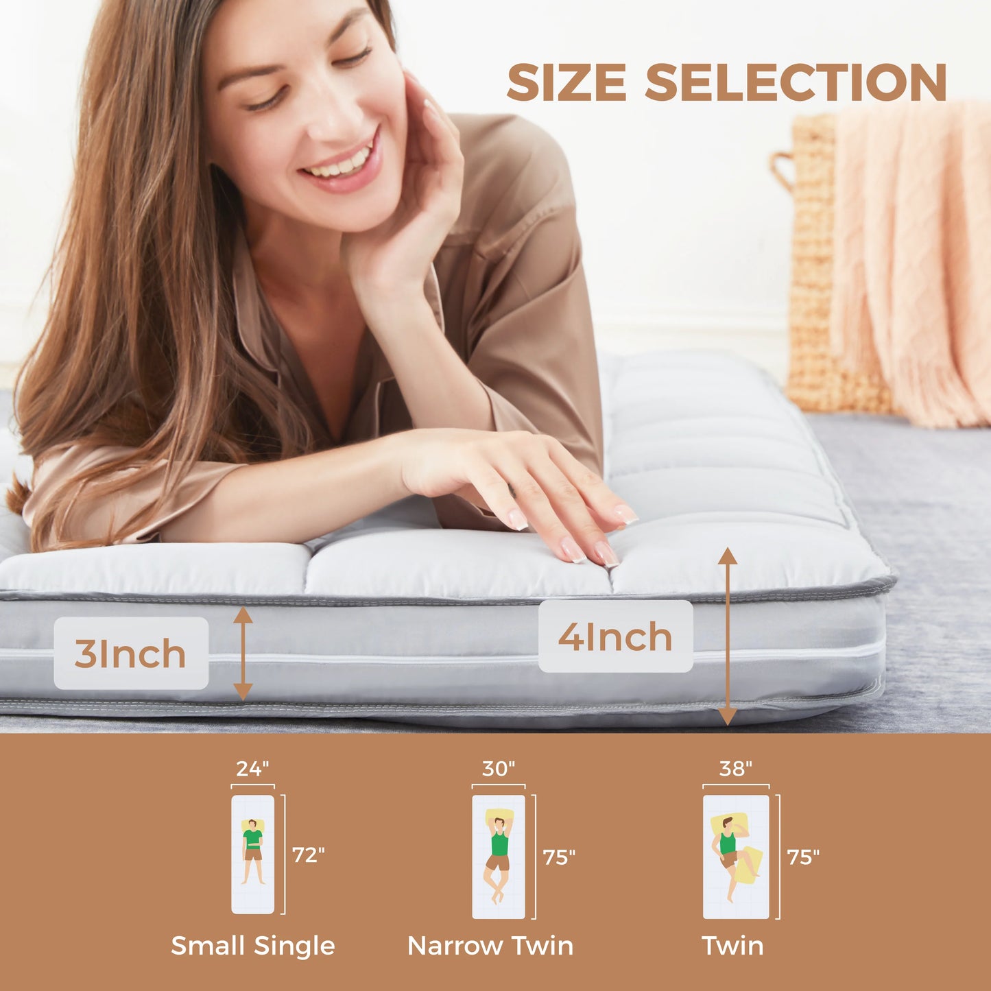 Jamdok 4Inch Floor Mattress,3-Layer Structure,Narrow Twin Size Gel Memory Foam,Removable Pillow Top Cover,Roll up Cot Mattress Topper,Portable Sleep Mat(75X30X4��)