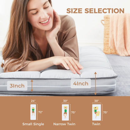 Jamdok 4Inch Floor Mattress,3-Layer Structure,Narrow Twin Size Gel Memory Foam,Removable Pillow Top Cover,Roll up Cot Mattress Topper,Portable Sleep Mat(75X30X4��)