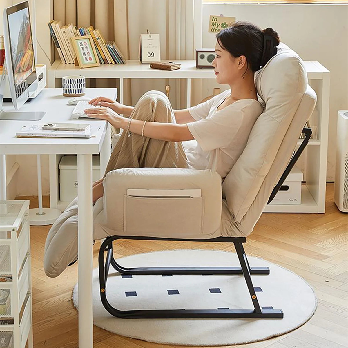 HDUTNGISN Recliner Armchair with Adjustable Backrest,White