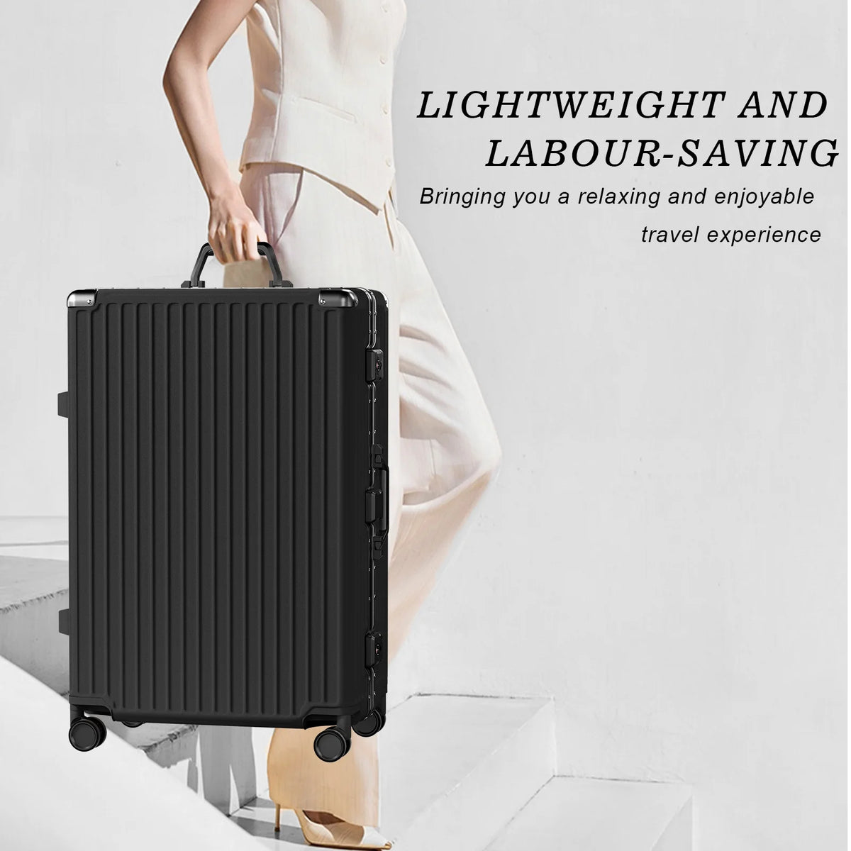 Luggage Aluminium Frame PC ABS Hardshell Suitcase with Spinner Wheels TSA Lock Zipperless Luggage 28 inch Silver