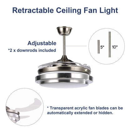 42" Retractable LED Ceiling Fan with Remote Control and Light Kit Included