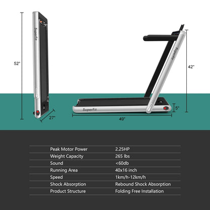 Gymax 2 in 1 Folding Treadmill 2.25HP Running Machine w/ Dual Display APP Control Black
