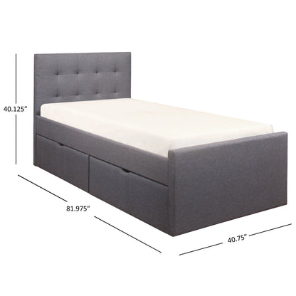 Emory Upholstered Twin Platform Bed with 2 Storage Drawers, Gray, by Hillsdale Living Essentials