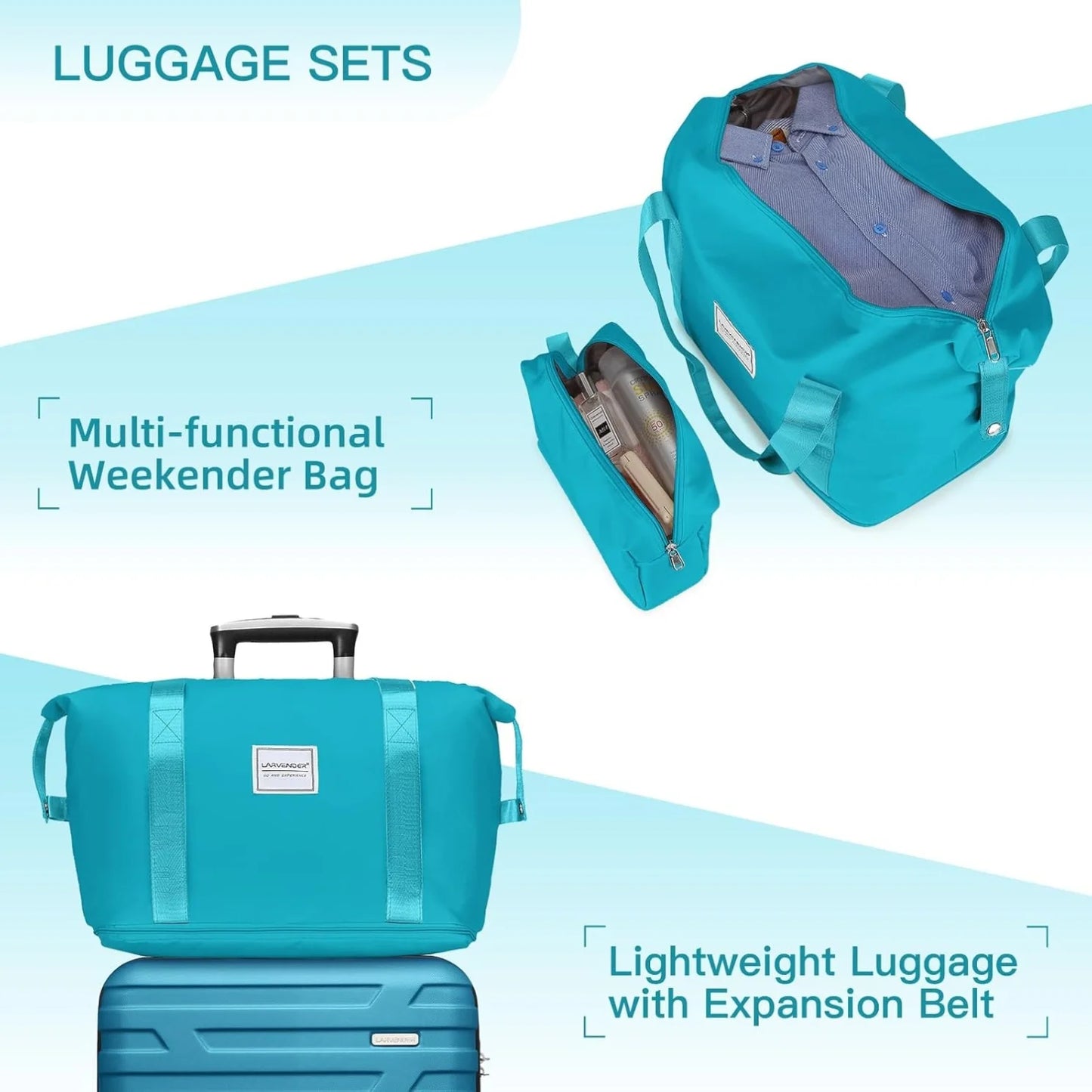 6-Piece Hardshell Luggage Set with Expandable Spinner Suitcases & TSA Lock, 25% Extra Capacity, Duffel Bag & Toiletry Kit, Cream ABS Suitcases