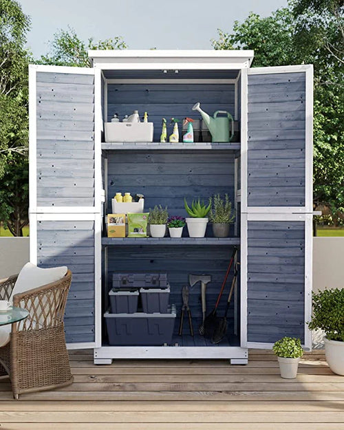 Lofka Outdoor Storage Cabinet Garden Shed w/ Asphalt Roof, Gray