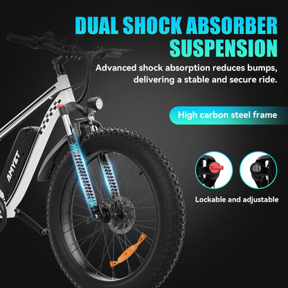 AMYET EB26 Electric Bike for Adults, 26*4.0 Fat Tire E-Mountain Bicycle,Peak 1500W Motor 48V 15Ah 7-Speed Ebike UL2849