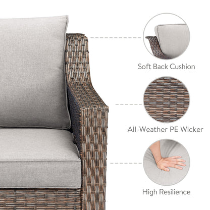 POCASSY Wicker Outdoor Couch, Brown Wicker Sofa Outdoor Furniture with All Weather Rattan and Olefin Cushion for Balcony, Backyard, Porch, Brown/Gray