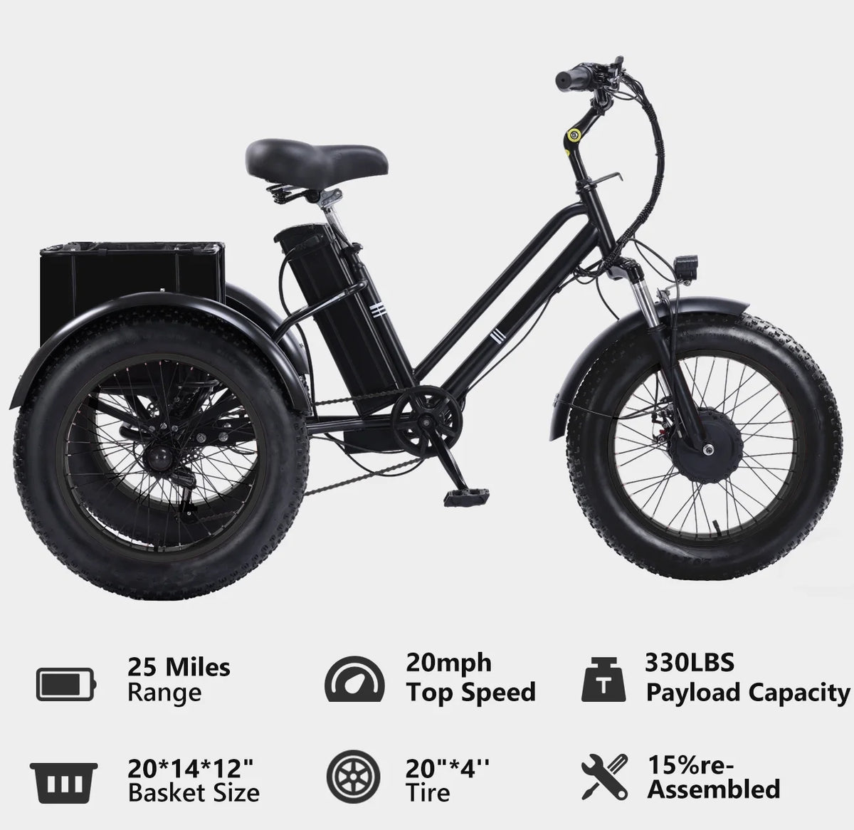YEBEI Electric Tricycle for Adults Folding E-Trike Motorized Tricycle Electric 3 Wheels Trike Powerful 500W Motor Electric Tricycle 48V15AH Lithium Battery Max 20MPH 20*4.0” Fat Tire Orange