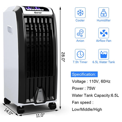 Costway Evaporative Portable  Cooler Fan Anion Humidify W/ Remote Control