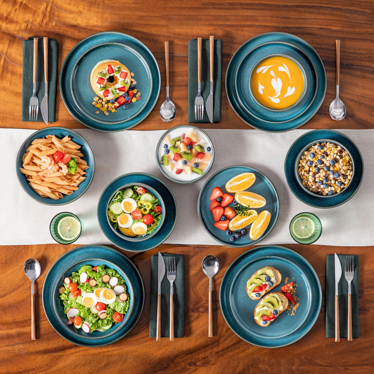 vancasso, 18 Piece Dinnerware Set, Stoneware Tableware Set For 6, Blue Dishes Plate