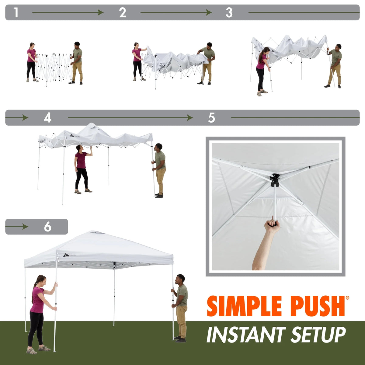 Ozark Trail 10x10 Instant Pop Up Canopy Tent with Simple Push Setup �?Straight Leg Pop-Up Tent for Tailgating, Camping & Events, White