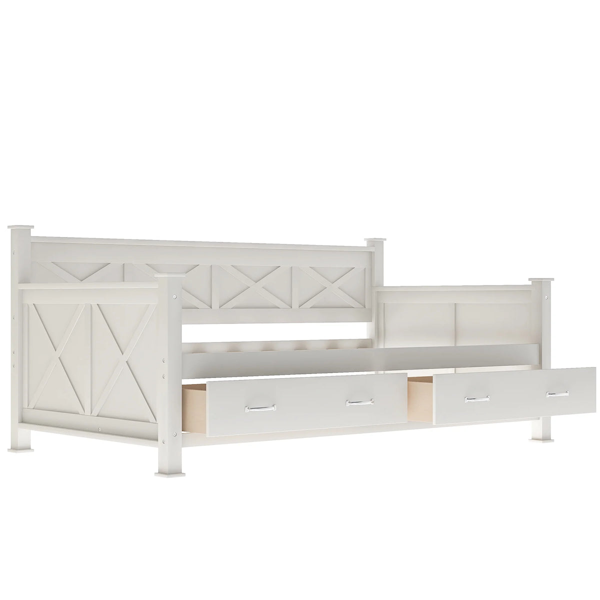 Euroco Twin Size Dayed with 2 Storage Drawers for Bedroom Low Profile Platform Bed, White