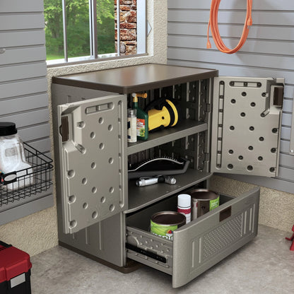 Suncast Single Drawer Resin Base Storage Cabinet, Platinum Metallic