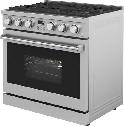 36 In. 6.0 Cu. Ft. Gas Freestanding Range with 6 Sealed Burners Gas Cooktop, Cast Iron Grates and Primary Convection Oven In Stainless Steel