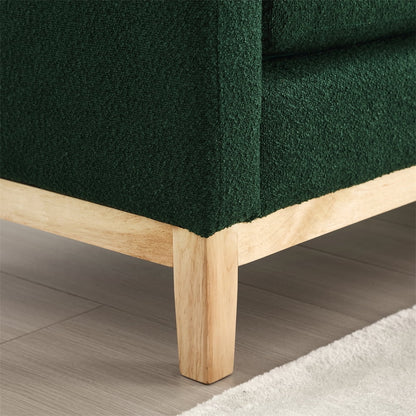 53.5"W Elegant Upholstered Bench with Wood Legs & Round Pillows,Comfy Boucle Fabric Footrest with Arms, Entryway Bench for End of Bed, Bedroom and Living Room, Ivory