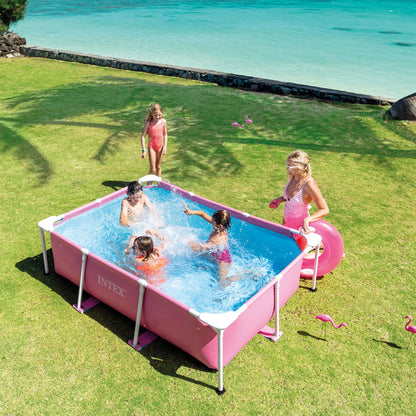 Open Box INTEX Rectangular Metal Frame 7ft x 23in Above Ground Swimming Pool, Pink