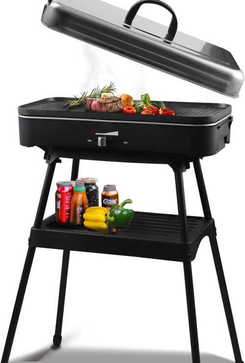 MY.1800W Electric Outdoor Grills with Lid Indoor Smokeless Grill for Balcony with Temperature Control Portable Removable Stand Grill for Cooking, BBQ Party, Family