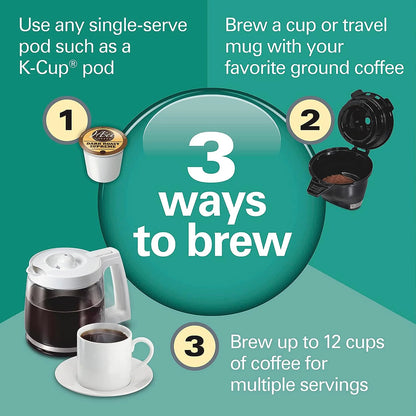 Hamilton Beach 49976 FlexBrew Trio 2-Way Coffee Maker, Compatible with K-Cup Pods or Grounds, Combo, Single Serve & Full 12c Pot, Black