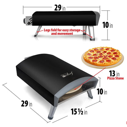 Deco Chef Outdoor Gas Pizza Oven, Portable Collapsable Design, Hassle-Free Self-Rotating Baking Stone, Black