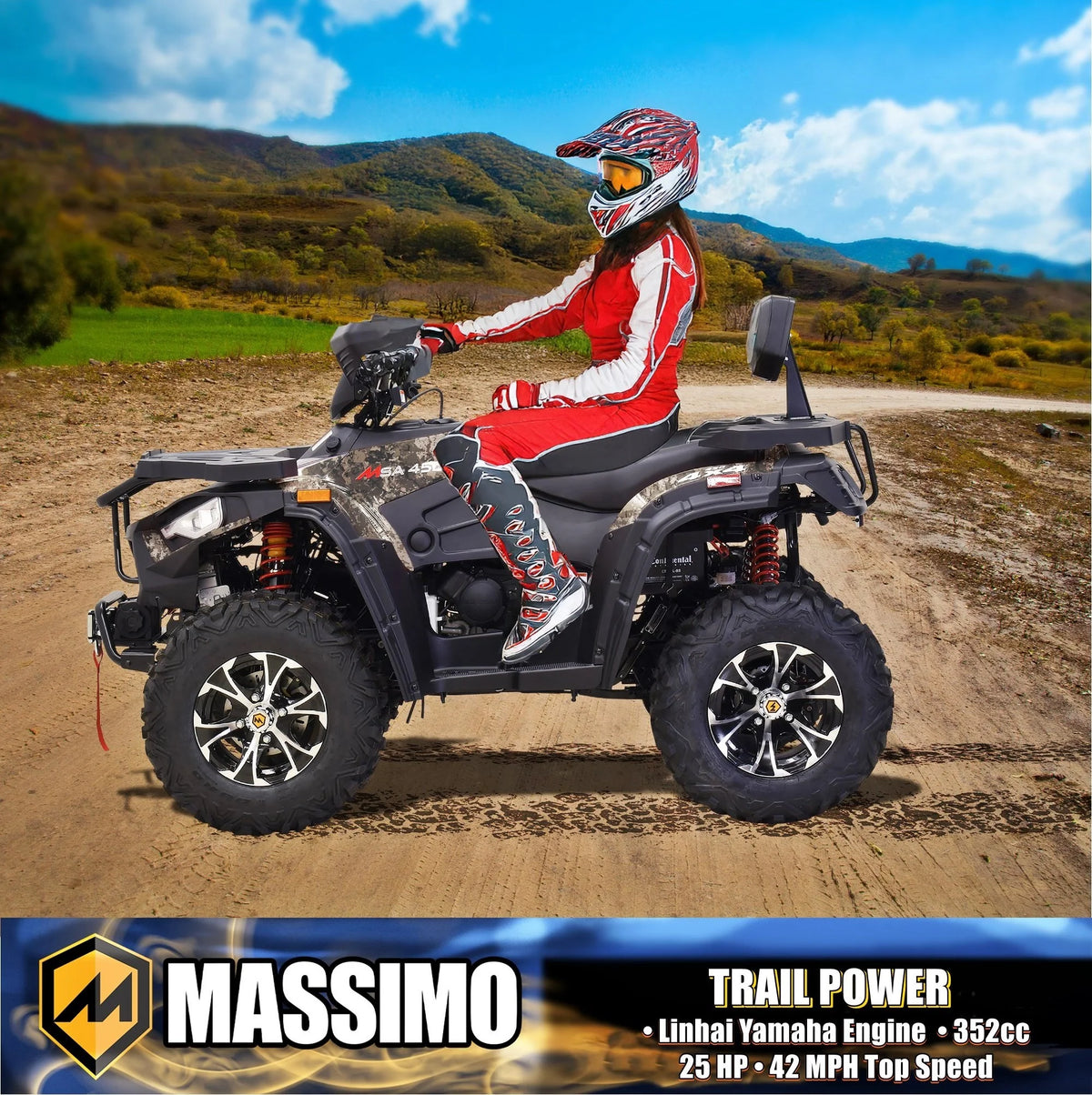 Massimo MSA450F Adult ATV Quad 352cc 25 HP 4 Stroke 4-Wheeler - Sand