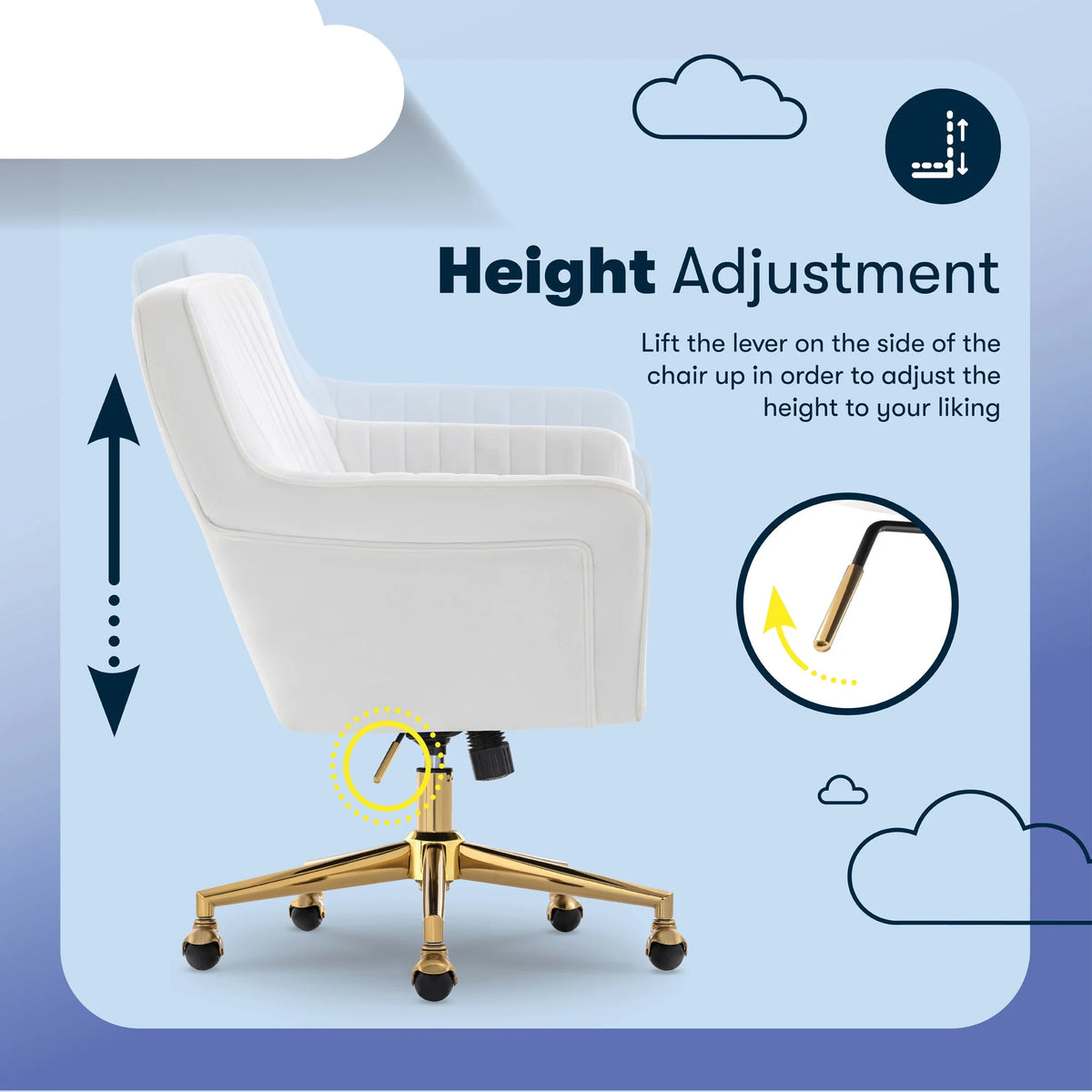 Serta Ashleigh Modern Office Chair Channel-Tufted Design White Velvet Fabric