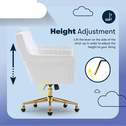 Serta Ashleigh Modern Office Chair Channel-Tufted Design White Velvet Fabric