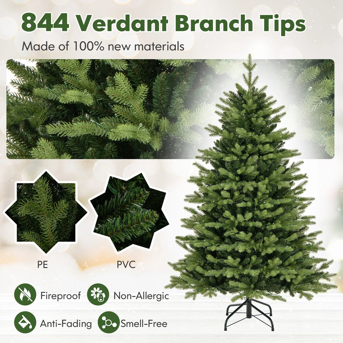 Costway 5 FT Pre-Lit Christmas Tree Hinged with 250 Multi-color Lights & 844 Branch Tips