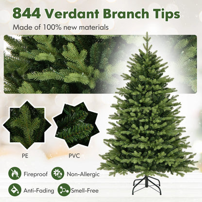 Costway 5 FT Pre-Lit Christmas Tree Hinged with 250 Multi-color Lights & 844 Branch Tips