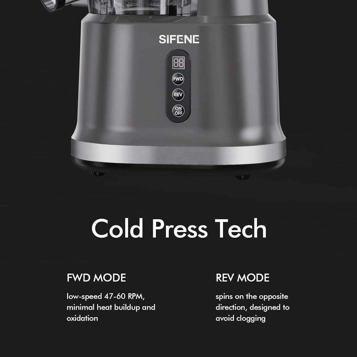 SIFENE 200W Cold Press Juicer Machine for Fruits and Vegetables, Masticating Juice Maker with 83mm Wide Chute, High Yield, Easy Clean, Gray