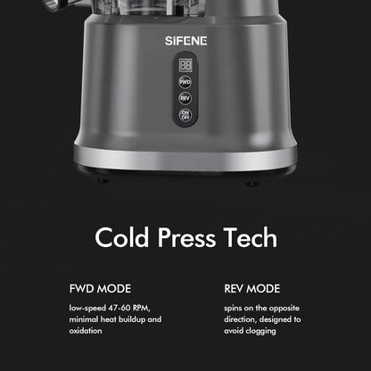 SIFENE 200W Cold Press Juicer Machine for Fruits and Vegetables, Masticating Juice Maker with 83mm Wide Chute, High Yield, Easy Clean, Gray