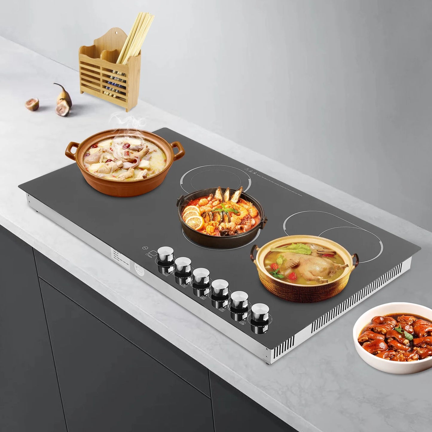 110V Modern Black Electric Cooktop Electric Stovetop 5 Burners Electric Cooktop for Homes, Restaurants