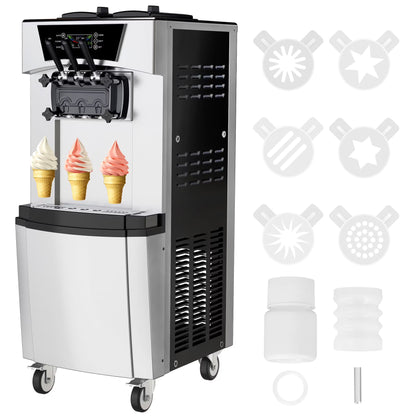 Tookss Commercial 3 Flavors Ice Cream Machine, 5.8 to 8Gal per Hour Soft Serve Ice Cream Maker,with Auto Clean, LCD Display for home Snack Bar Restaurants