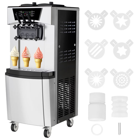 Tookss Commercial 3 Flavors Ice Cream Machine, 5.8 to 8Gal per Hour Soft Serve Ice Cream Maker,with Auto Clean, LCD Display for home Snack Bar Restaurants