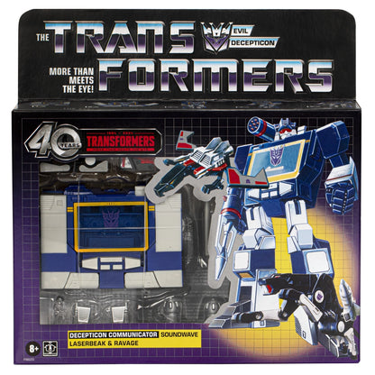 Transformers Toys Retro 40th Anniversary Soundwave, Laserbeak, & Ravage Action Figures