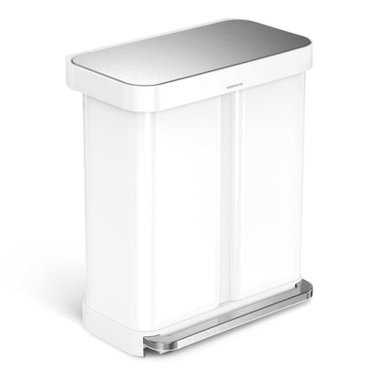 simplehuman 58 Liter / 15.3 Gallon Rectangular Dual Compartment Recycling Step, Brushed Stainless Steel with Soft-Close Plastic Lid Kitchen Trash Can