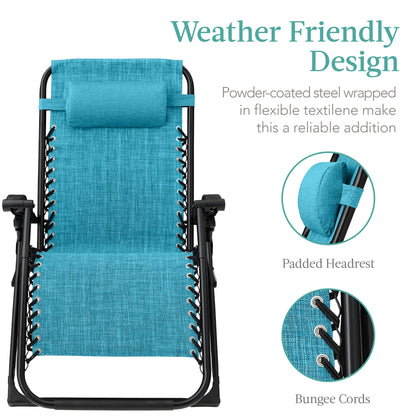 Best Choice Products Oversized Zero Gravity Chair, Folding Recliner w/ Removable Cushion, Side Tray - Fossil Gray