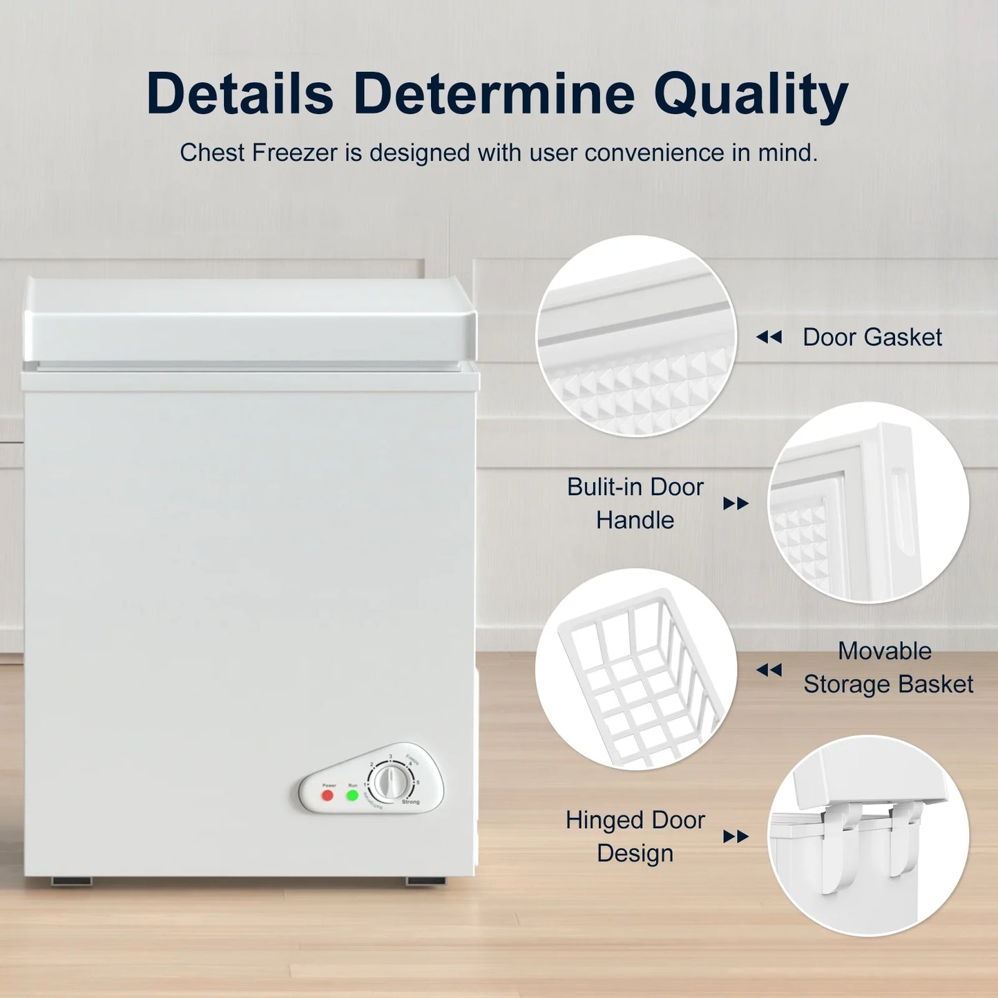 TABU Chest Freezer,3.5 Cu ft Deep Freezer,Garage Ready,Top Open Door,Black